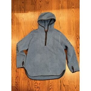 Tommy Hilfiger Fluffy Hooded Sherpa Fleece 1/4 Zip Jacket Pullover Large Blue